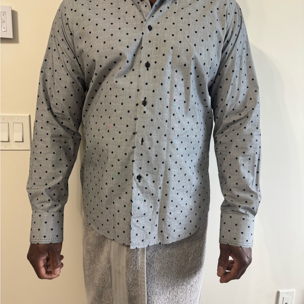 Simons Black and Gray Polka Dot Shirt